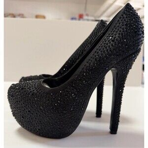 Bella Luna Rhinestone Platform Pumps Womens 8 Black Stiletto Heels Shoes Party